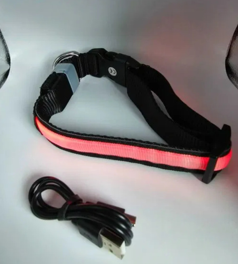 Obroża świecąca LED 10h dla psa czarno-biała 52 cm ładowanie Usb roz.M Obroża świecąca LED 10h dla psa czarno-biała 52 cm ładowanie Usb roz.M