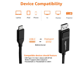 Amazon Basics Kabel dwukierunkowy USB-C na DisplayPort, 0,91 m