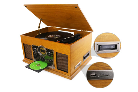 Gramofon 10w1 Bluetooth, radio FM/DAB, CD, magnetofon kasetowy,USB/SD Gramofon 10w1 Bluetooth, radio FM/DAB, CD, magnetofon kasetowy,USB/SD