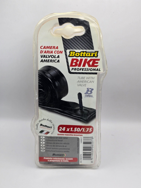 Dętka rowerowa Bottari 24x1.50/1.75 z wentylem samochodowym USA czarna Dętka rowerowa Bottari 24x1.50/1.75 z wentylem samochodowym USA czarna