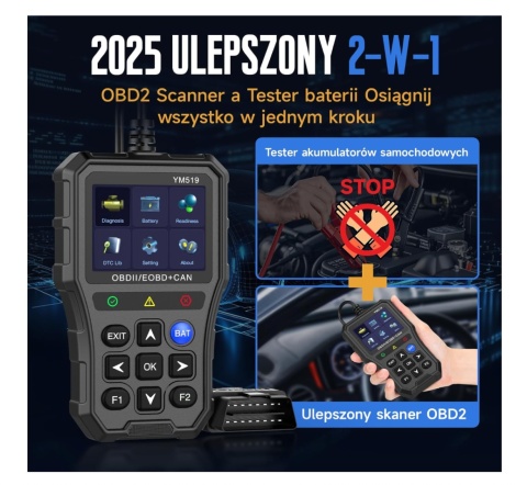 Ulepszony YM519 uniwersalny skaner OBD2 i tester baterii skaner kodów