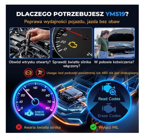 Ulepszony YM519 uniwersalny skaner OBD2 i tester baterii skaner kodów