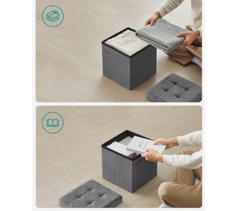 Mała pufa pikowana 30cm ciemnoszara Składana z miejscem na rzeczy